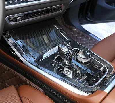 Panel de engranajes de la consola central de fibra de carbono real para BMW X5 G05 X7 G07 2019-2021 Foto 1 de 4