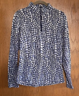 IBKUL Women’s LS Quarter Zip Athletic Pullover Mesh Vent Blue White Medium EUC - Image 1 of 4