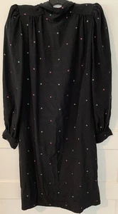 Ross Platos Dress Size L Long Sleeve Bow Neckline Zipper Back Black W/ Floral - Picture 1 of 10