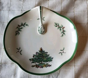 Bandeja de bocadillos de árbol de Navidad SPODE England de colección plato de pañales de nuez caramelo con mango - Imagen 1 de 8