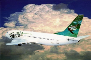 Postcard Airline Frontier Airlines fleet B737-300 Jet N307FL #307 Dolphin AP1. - Picture 1 of 2