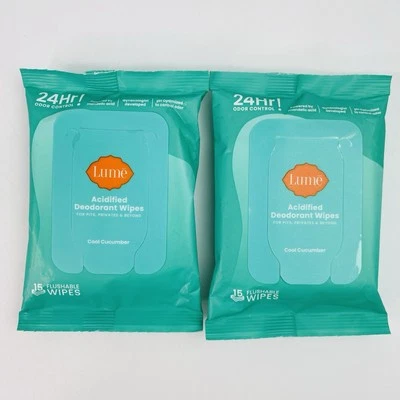 X2 LUME Acidified Deodorant Wipes 15 Count Pack COOL CUCUMBER LOT OF 2 PACKS! - Image 1 of 4