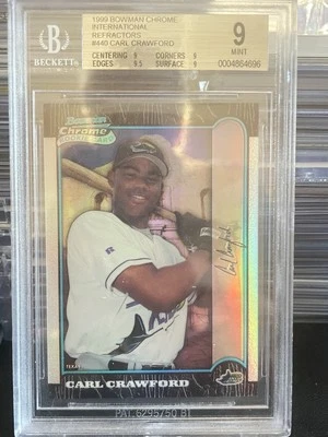 1999 Bowman Chrome International Refractor Carl Crawford RC #075/100 BGS 9 RARE - Image 1 of 2