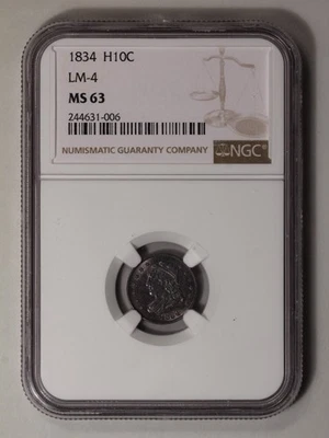 Media moneda de diez centavos busto tapado 1834 LM-4 H10C NGC MS63 Foto 1 de 4