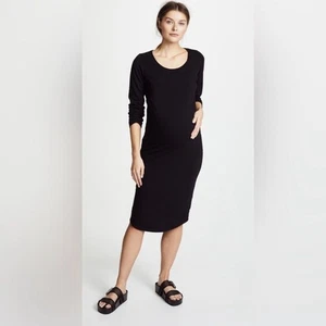 NWT Monrow Mommy Knit Long Sleeve Scoop Neck Black Dress Size Medium - Picture 1 of 7