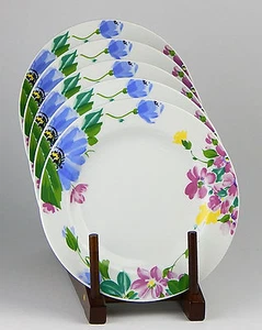 2 Salad Plates, SUPERB! Imperial, Blue Yellow Pink Green Flowers Butterfly - Picture 1 of 1