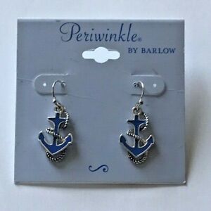 Periwinkle By Barlow Earrings Blue Enamel Anchors & Silver Tone Rope Accent Hook