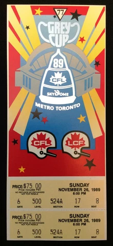 CFL Football 1989 Grey Cup Package Unused Ticket, Program, 2 Hats, Pennant Cover