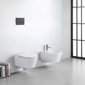 COPPIA SANITARI BAGNO SOSPESI WC RIMLESS SEDILE SOFT CLOSE BIDET WOLLY BIANCO - Foto 1 di 5