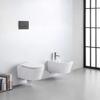 COPPIA SANITARI BAGNO SOSPESI WC RIMLESS SEDILE SOFT CLOSE BIDET WOLLY BIANCO