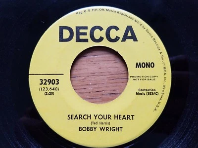 BOBBY WRIGHT - Search Your Heart 1971 MONO / STEREO PROMO 7" Country Decca  - Imagem 1 de 2