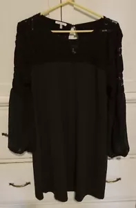 Abito Maurices donna XL nero manica lunga elasticizzato pizzo contadino boho - Foto 1 di 13