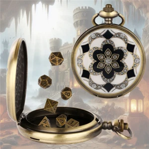 Mini Dnd Dice Set Polyhedral Metal D&D Dices with White Pocket Watch Shell Case - Picture 1 of 11