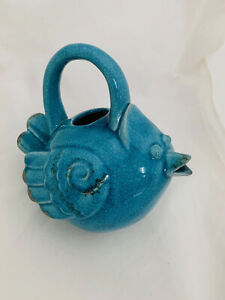 ceramic bird watering can blue from cracker barrel NEW!