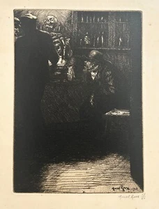 Marcel ROUX Le cabaret (Ceux qui boivent la Mort). 1905. Eau-forte signée. Death - Imagen 1 de 3