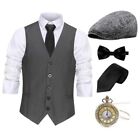  1920s Mens Vest Accessories Gatsby Gangster Costume Accessories Set Large Gray