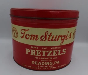 Vintage TOM STURGIS 2 LB. Pretzels Advertising Tin Lancaster Ave. Reading, PA. - Picture 1 of 15