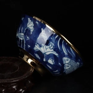 5″ Exquisite china Blue and white porcelain gild bowl painting lotus fish  gift - Picture 1 of 7