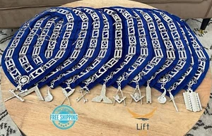 Masonic Regalia Blue Lodge Officer Chain Collar Silver on Blue Backing set of 12 - Picture 1 of 7