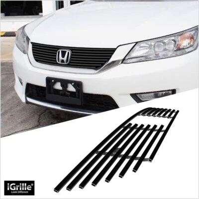 Para 2013-2015 Honda Accord Sedan Inserção de grade de tarugo superior principal de aço inoxidável preto - Imagem 1 de 4