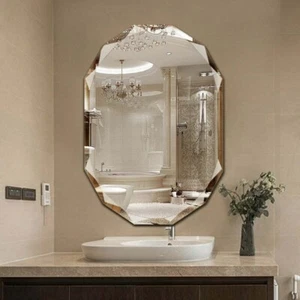 Bathroom Vanity Mirror Oval Frameless Medium Wall Decor Modern Glam Unique 20x28 - Picture 1 of 24