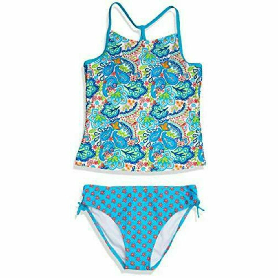 Traje de baño Tankini Tommy Bahama 2T para niñas pequeñas 2 piezas azul turquesa cachemira nuevo con etiquetas Foto 1 de 1