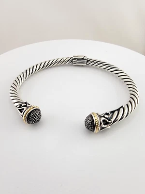 BRAZALETE BRAZALETE CON BISAGRAS EFFY PLATA ESTERLINA Y ORO 18K DIAMANTE NEGRO Foto 1 de 4