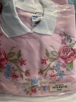 NOS Vintage 1990’s Gildan Pink Collared Sweatshirt Floral Design Women’s L - Image 1 of 4