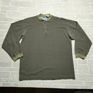 Vintage Bugle Boy Henley Shirt Size XL Earth Tone Stiff Cotton Blend Long Sleeve - Picture 1 of 6