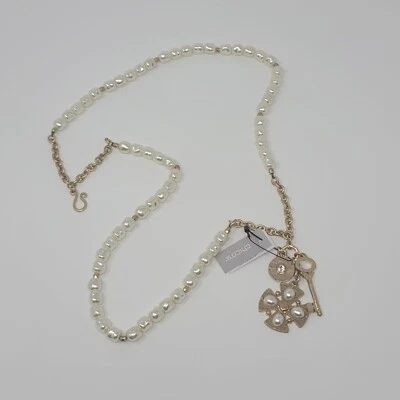 Collar Chico's Mitzi Tono Dorado Imitación Perla Única Hilo Estrás Dije 20" Foto 1 de 4