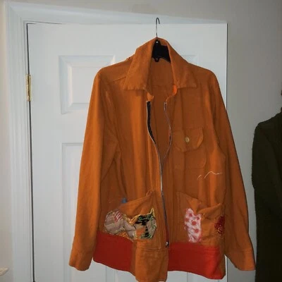 Handmade jacket with patches shoulder measurement is 20 in. zipper in front. - Image 1 of 4