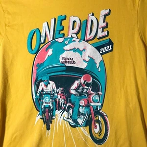 Royal Enfield One Ride 2021 Motorcycle T-Shirt Sz S Yellow Cotton EICHER MOTORS - Picture 1 of 5