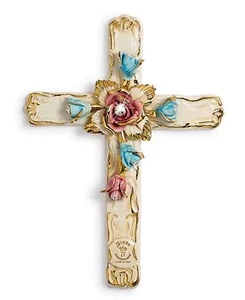 Crocefisso in porcellana decorazione da Paarete Rose Capodimonte Oro Croce 28cm - Foto 1 di 9