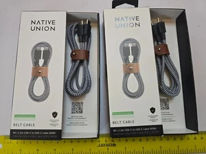 2 x USB C to C 60W BELT CABLE 1.2m LEAD Native Union LOT NEW Data Charge Mobile - Picture 1 of 3