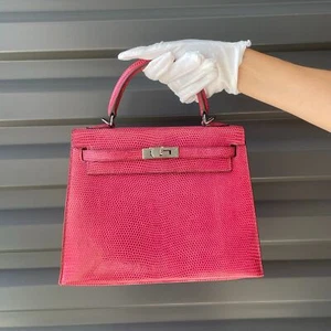HERMES Vintage Kelly 25 Sellier Lizard "Fuchsia" Pink w/ Ruthenium Hardware - Picture 1 of 12