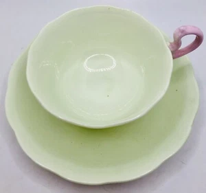 Vintage Royal Albert “Pastella” Green Pink Trim Cup & Saucer Solid Color Teacup - Picture 1 of 8