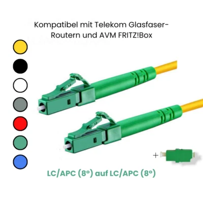 Glasfaserkabel LC/APC (8°) SIMPLEX Fritz!Box 0,2m-75m CONBIC®  + FREE LC ADAPTER - Bild 1 von 4