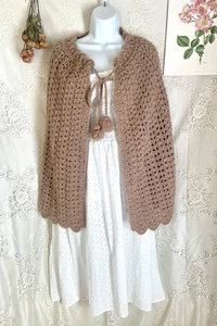Retro Vintage braun Häkel Cape Shrug Wrap Handarbeit MCM Hippie Boho Poncho - Bild 1 von 5