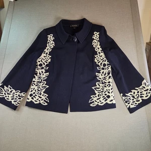 St. John Collection Pullover Blazer Damen 10 Marine Weiß Strick Jacke Hergestellt in den USA - Bild 1 von 13
