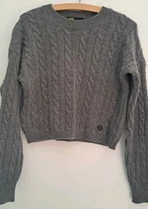 Maje Braided Knit Sweater Cropped Grey Wool Blend VGC Size One, 8-10 - Picture 1 of 9