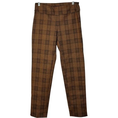 New Directions Plaid Career Pull On High Rise Pants Brown Stretch Tapered Leg S - Image 1 of 4
