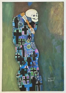 Gustav Klimt (Handmade) Drawing On old Paper Signed & Stamped, Vtg Art - Picture 1 of 4