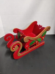 Vintage Holz Weihnachten Santa Schlitten rot gold Blumen Display Herzstück Japan 1960 - Bild 1 von 7