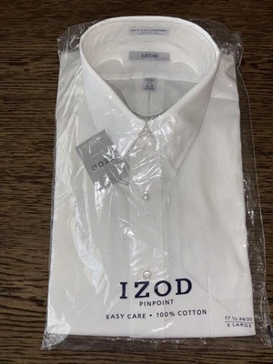 Camisa masculina Izod manga longa com botões 17.5, 34/35, XL branca ponta nova - Imagem 1 de 4