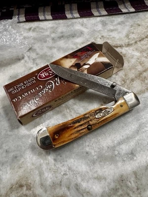 Hoja de Damasco Case Trapperlock Stag Bone Foto 1 de 4