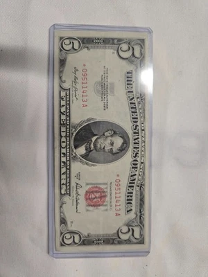 Crisp 1953 series a 5 dollar bill star note red stamp - Image 1 of 4