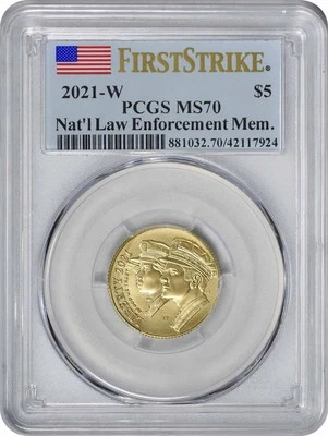 2021-W National Law Enforcement Memorial and Museum $5 Gold MS70 FS PCGS - Image 1 of 2