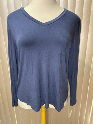 Alfani Intimates Long Sleeve Pajama Top XL Sleep Relax Lounge Shirt V Neck Blue - Image 1 of 4