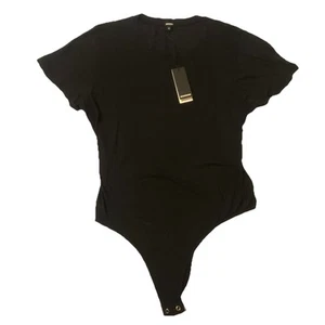 Monrow Short Sleeve Crew Neck Bodysuit Thong Tee Black Size Large - Picture 1 of 9