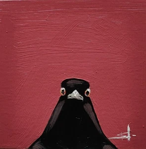 CROW OIL PAINTING VIVEK MANDALIA IMPRESSIONISM 8X8 COLLECTIBLE ORIGINAL SIGNED - Picture 1 of 6